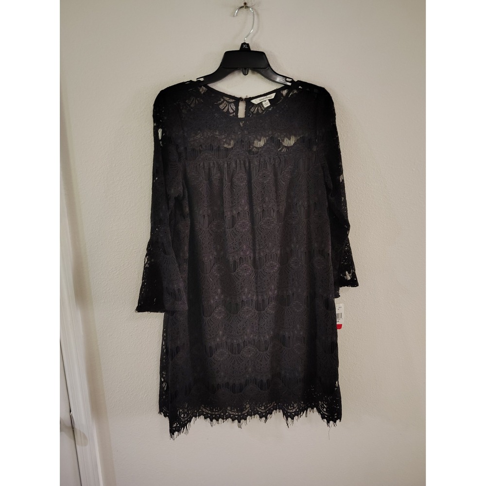 Speechless Black Lace Bell Sleeve Shift Dress JA93542H944 Womens Medium NWT